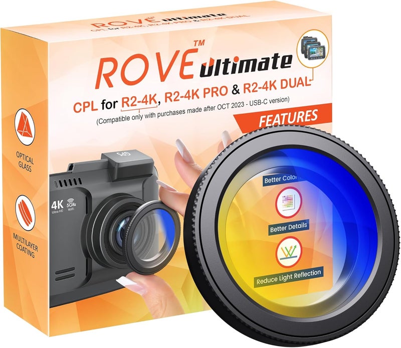ROVE Ultimate CPL Filter, Anti-Glare Circular Polarizer Lens for R2-4K, R2-4K PRO, and R2-4K Dual Dash Cam Models - Image 1